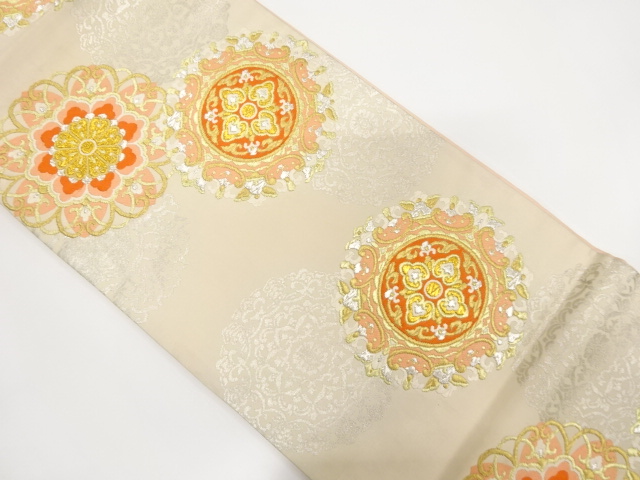 JAPANESE KIMONO / ANTIQUE FUKURO OBI / SILK / WOVEN FLOWER CREST